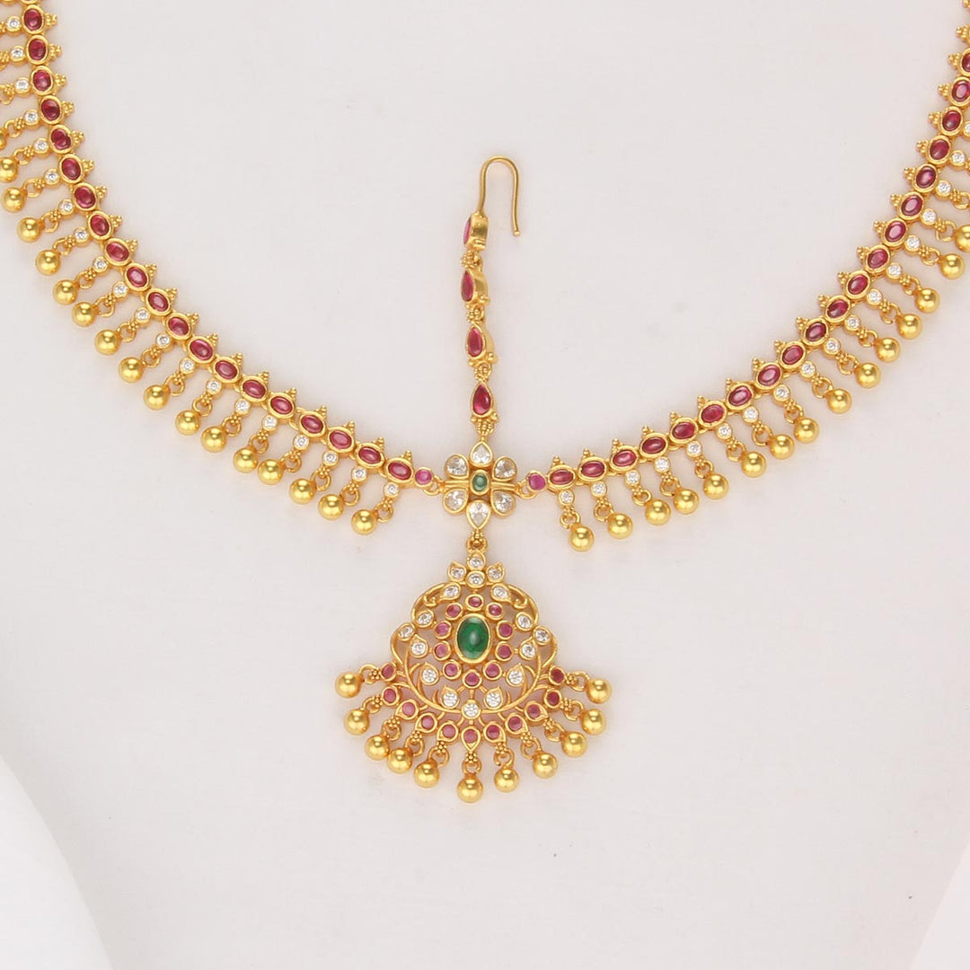 Pure 92.5 Silver, 24kt Gold Plated Luxurious Stone Maangtikka | SHOBITAM