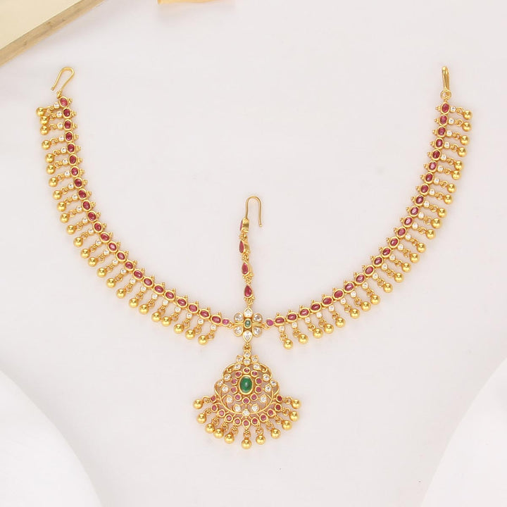 Pure 92.5 Silver, 24kt Gold Plated Luxurious Stone Maangtikka | SHOBITAM
