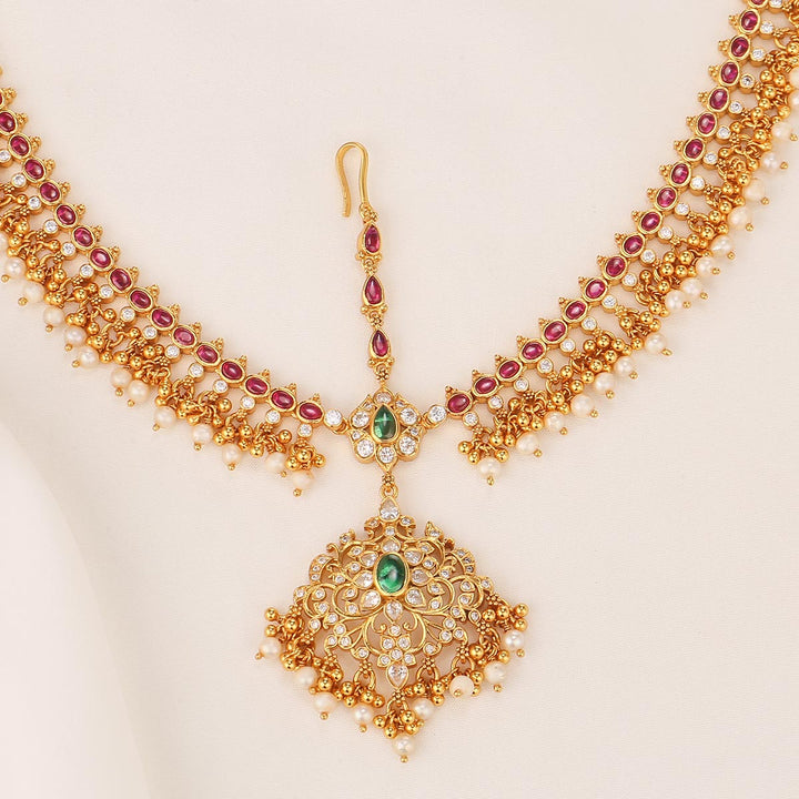 Pure 92.5 Silver, 24kt Gold Plated Dheekshikha Stone Maangtikka | SHOBITAM
