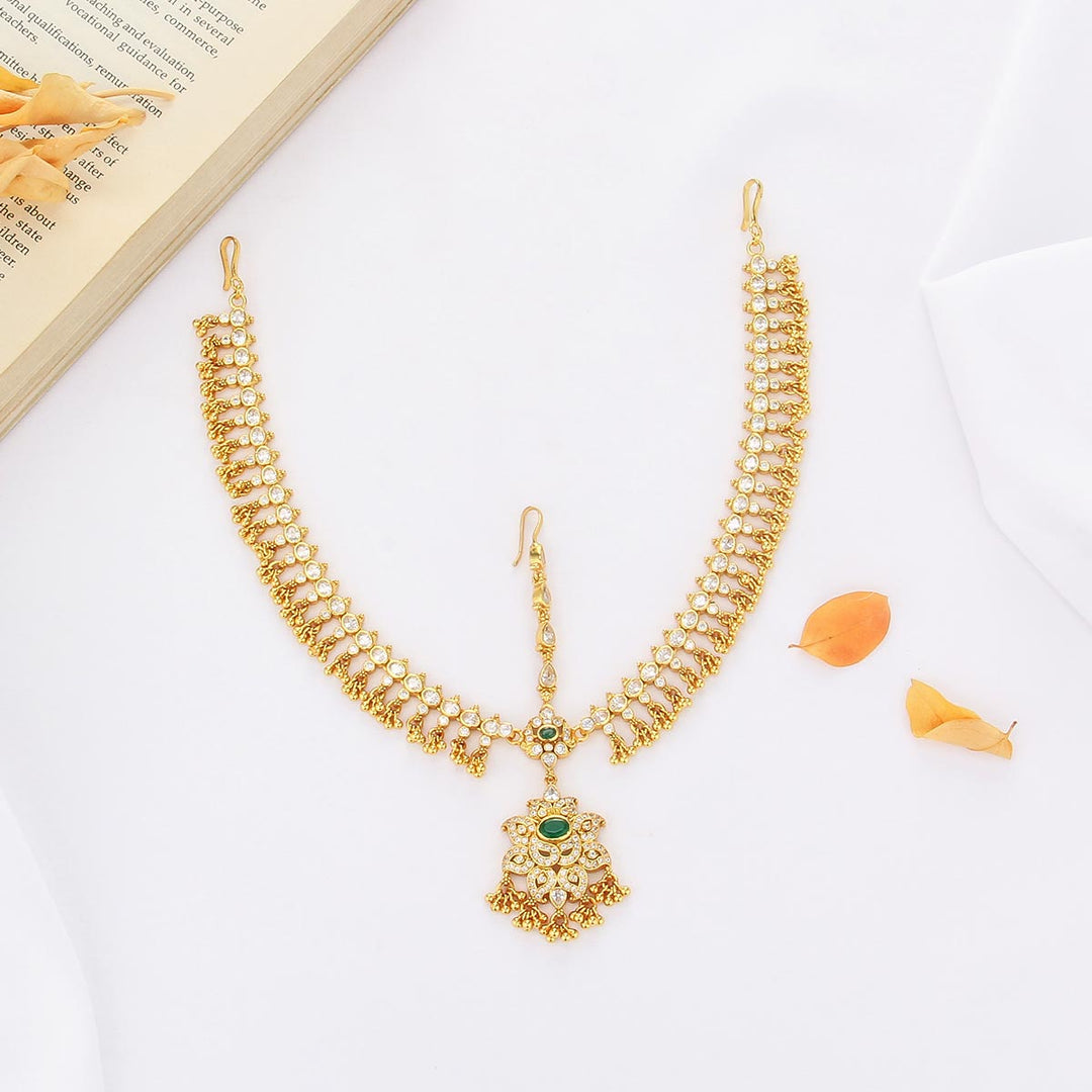 Pure 92.5 Silver, 24kt Gold Plated Yariga Stone Maangtikka | SHOBITAM
