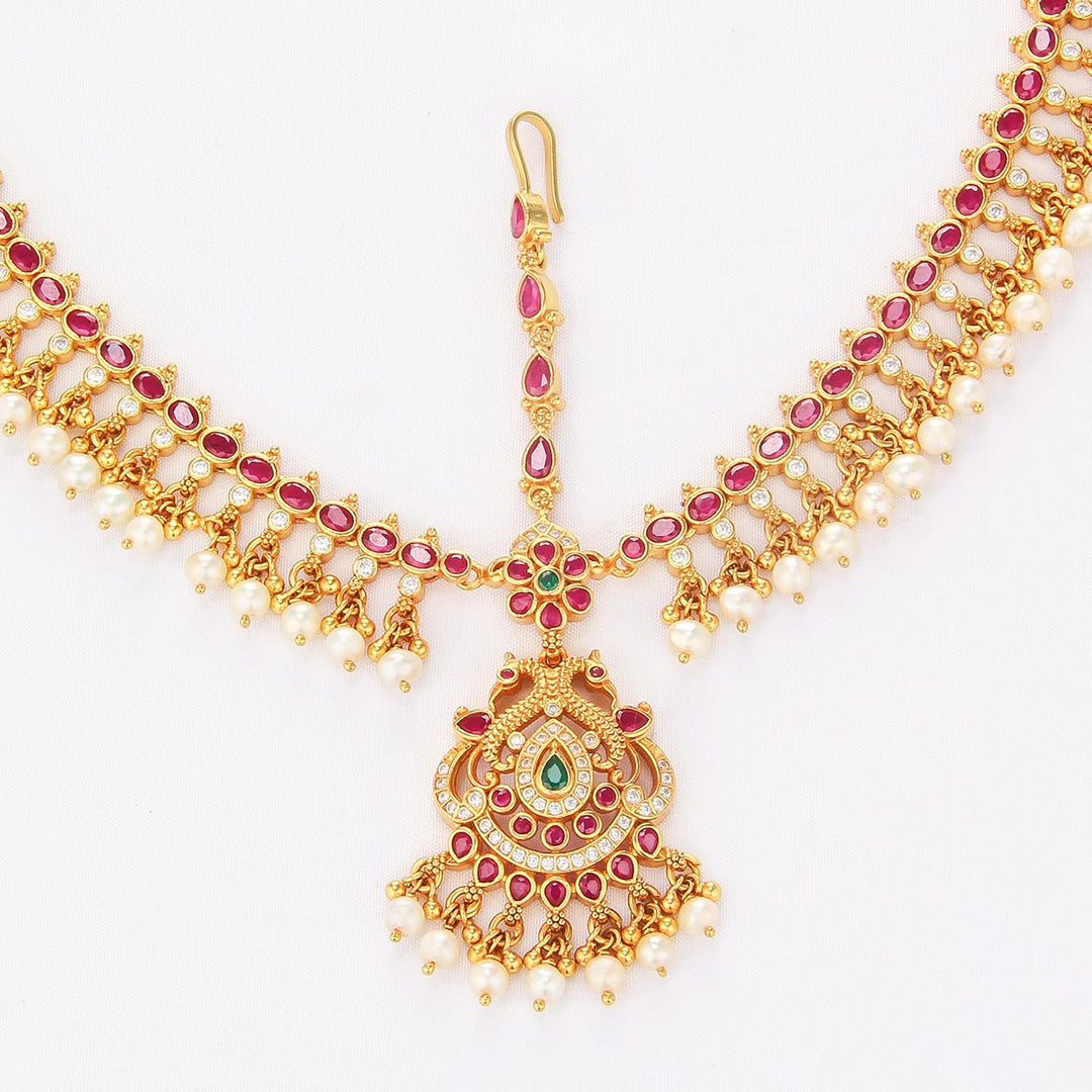 Pure 92.5 Silver, 24kt Gold Plated Rishika Stone Maangtikka | SHOBITAM
