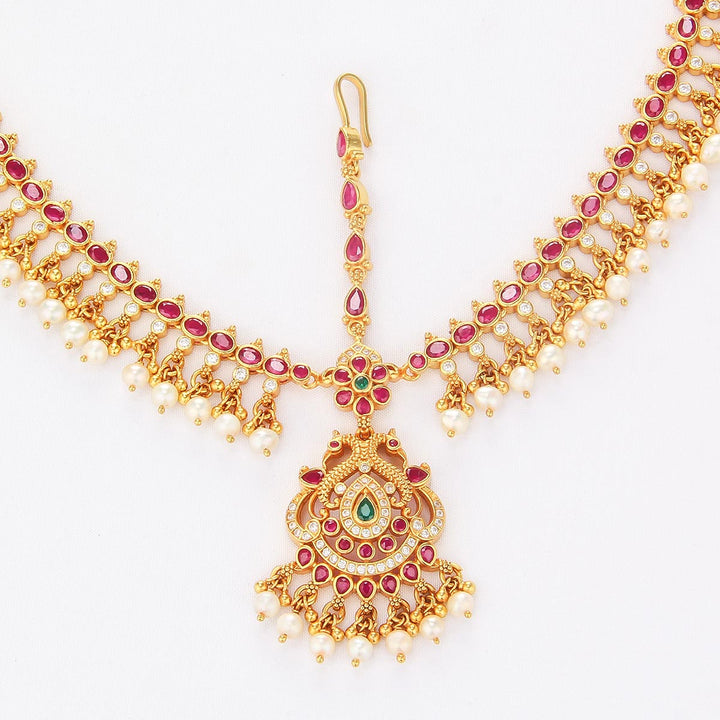 Pure 92.5 Silver, 24kt Gold Plated Rishika Stone Maangtikka | SHOBITAM