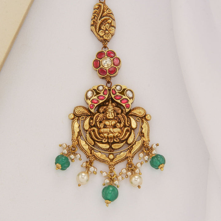 92.5 Silver, 24kt Gold Plated, Menakshi Nagas Tikka | SHOBITAM