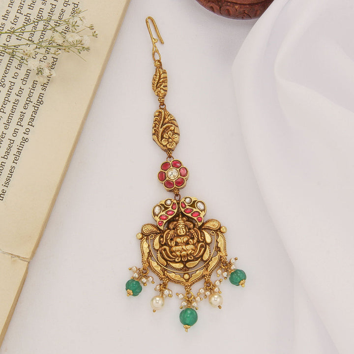 92.5 Silver, 24kt Gold Plated, Menakshi Nagas Tikka | SHOBITAM