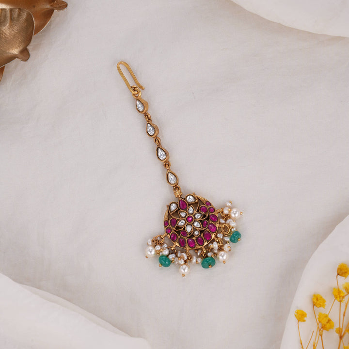 92.5 Silver, 24 kt Gold-Plated Lehara Kundan Maangtikka | SHOBITAM