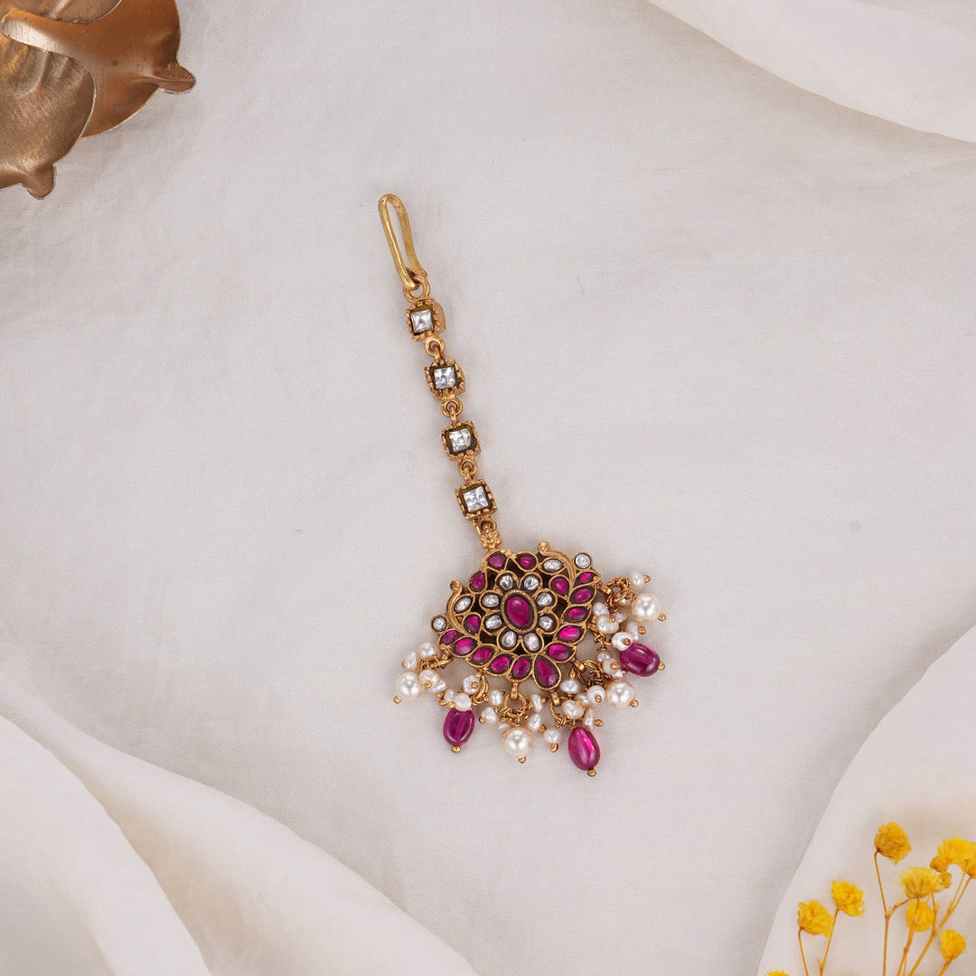 92.5 Silver, 24 kt Gold-Plated Sreshta Kundan Maangtikka | SHOBITAM