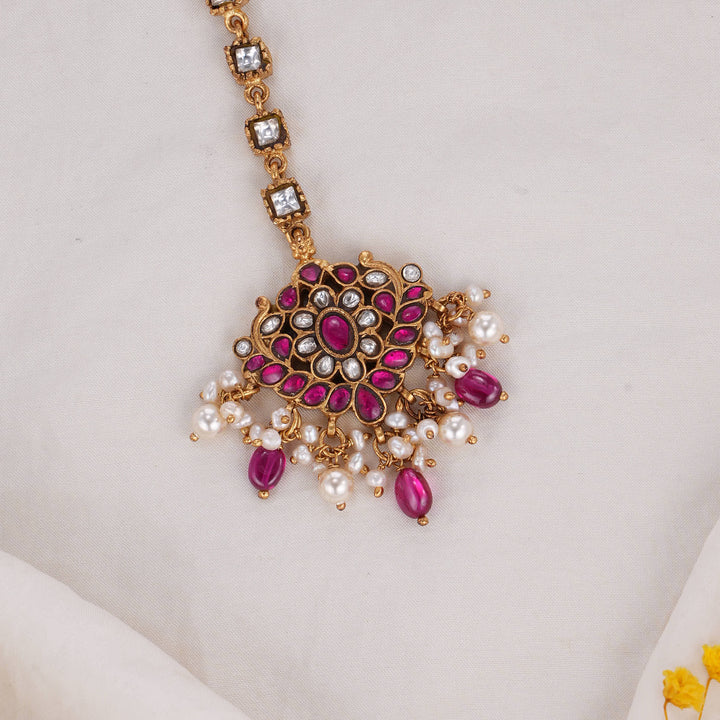 92.5 Silver, 24 kt Gold-Plated Sreshta Kundan Maangtikka | SHOBITAM