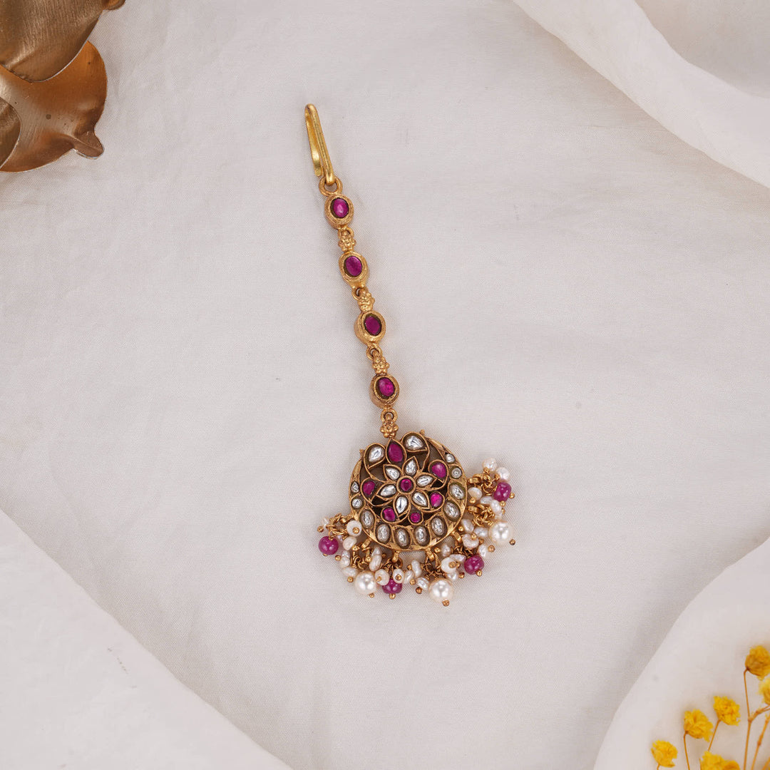 92.5 Silver, 24 kt Gold-Plated Ziana Kundan Maangtikka | SHOBITAM
