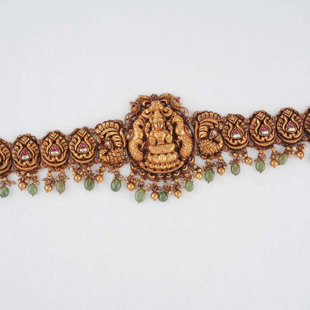 92.5 Silver Gold Plated Lakshmi Nagas Nakshi Oddiyanam with Gemstones and Beads