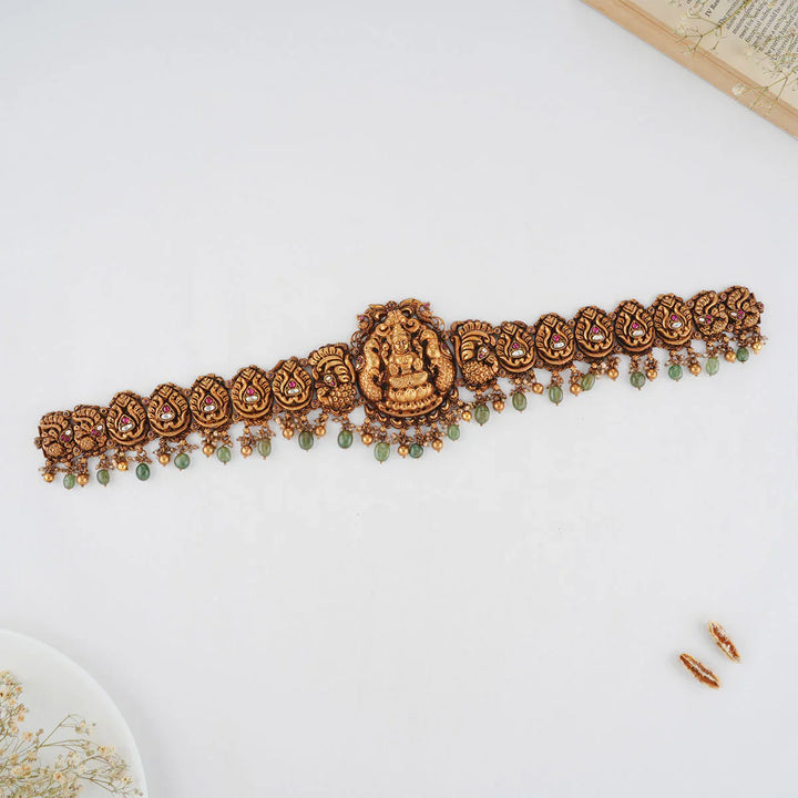 92.5 Silver Gold Plated Lakshmi Nagas Nakshi Oddiyanam with Gemstones and Beads