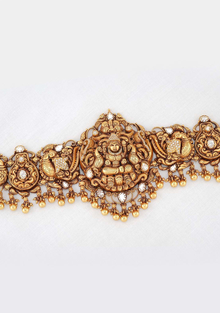 92.5 Silver Gold tone Nagas Lakshmi Kundan Hip Belt with Dangling Beads