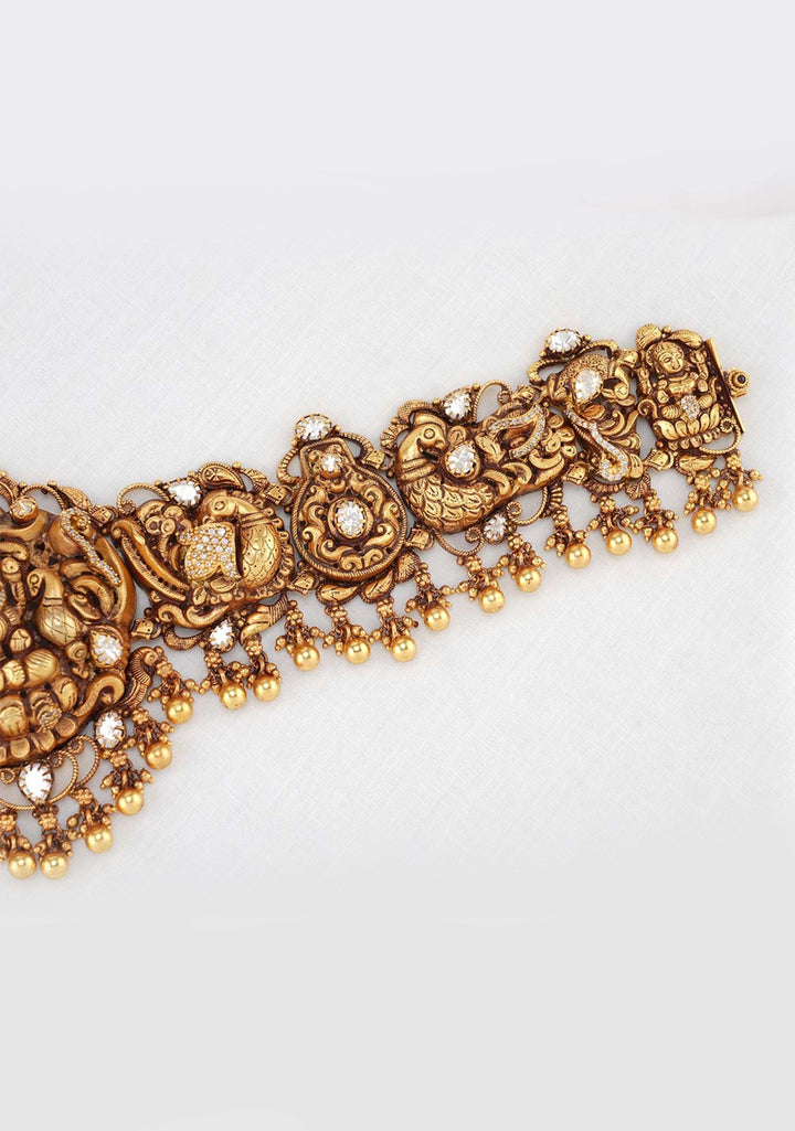92.5 Silver Gold tone Nagas Lakshmi Kundan Hip Belt with Dangling Beads