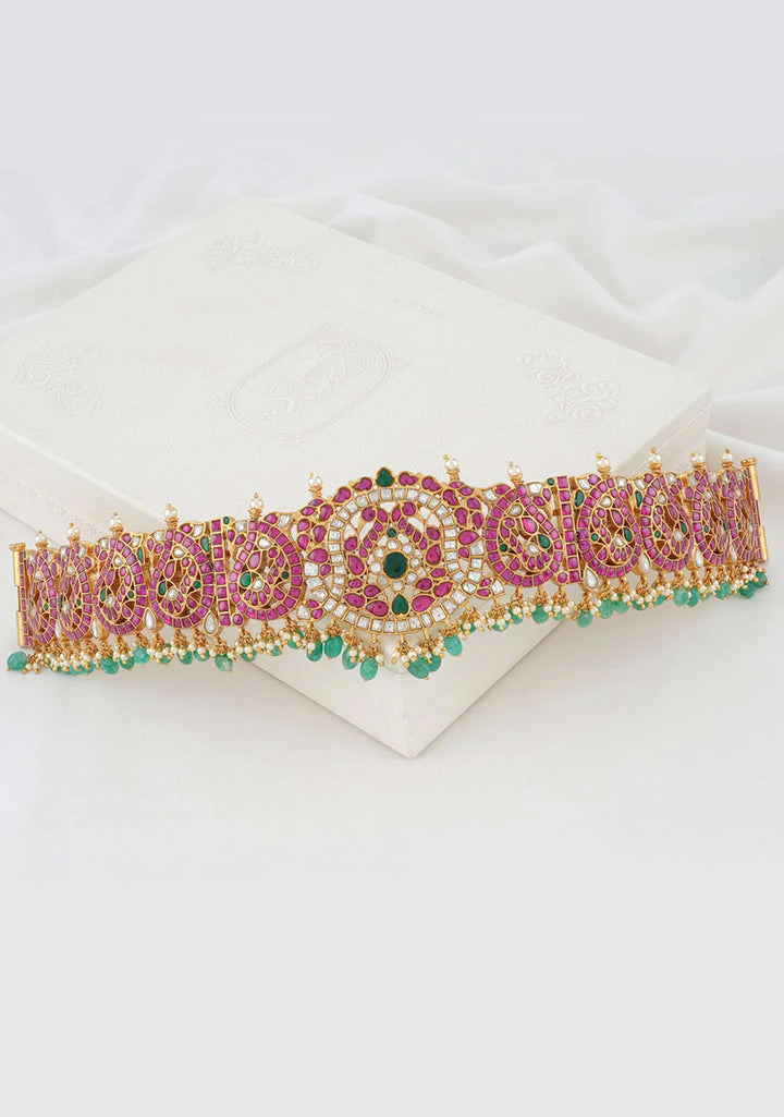 92.5 Silver Kundan Mango Units Hip Belt and Dangling Beads