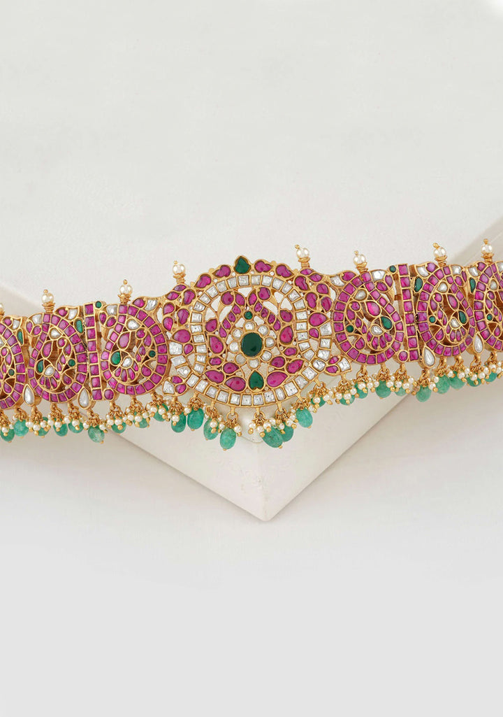 92.5 Silver Kundan Mango Units Hip Belt and Dangling Beads