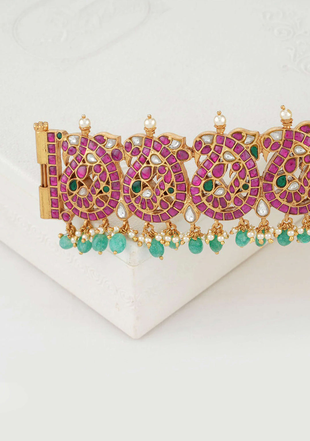 92.5 Silver Kundan Mango Units Hip Belt and Dangling Beads