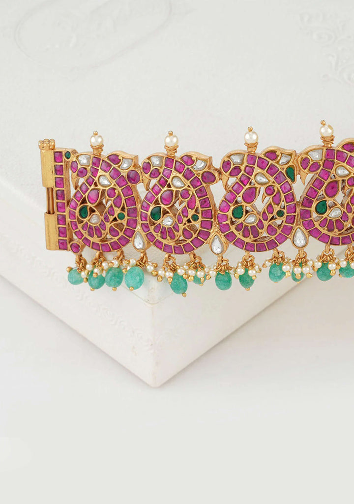 92.5 Silver Kundan Mango Units Hip Belt and Dangling Beads