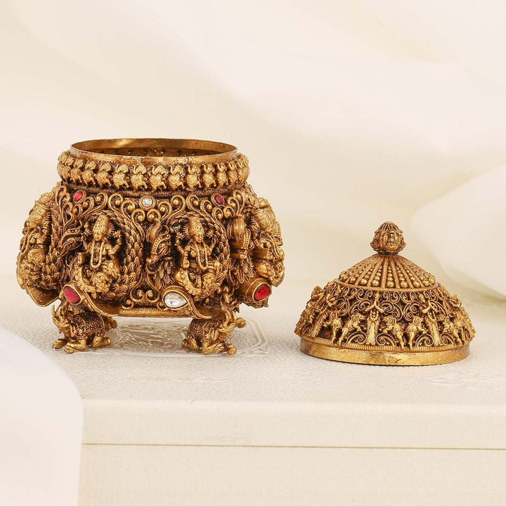 92.5 Pure Silver, 24 kt Gold Plated Lakshmi Devi Kum Kum Box