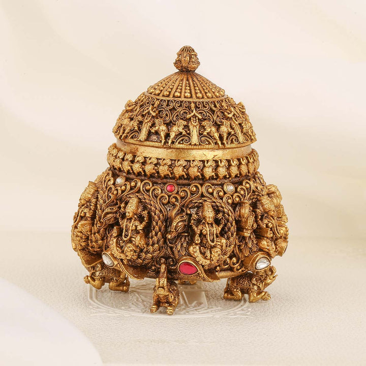 92.5 Pure Silver, 24 kt Gold Plated Lakshmi Devi Kum Kum Box
