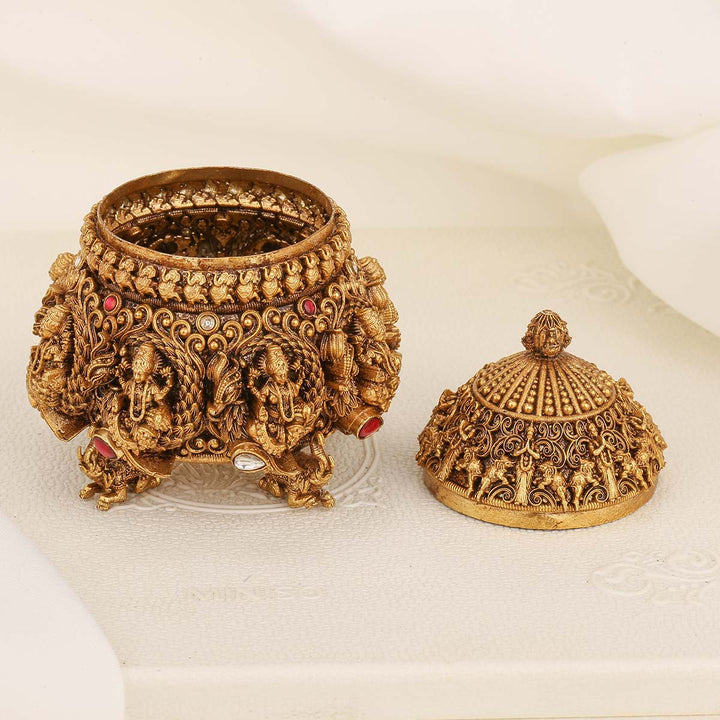 92.5 Pure Silver, 24 kt Gold Plated Lakshmi Devi Kum Kum Box