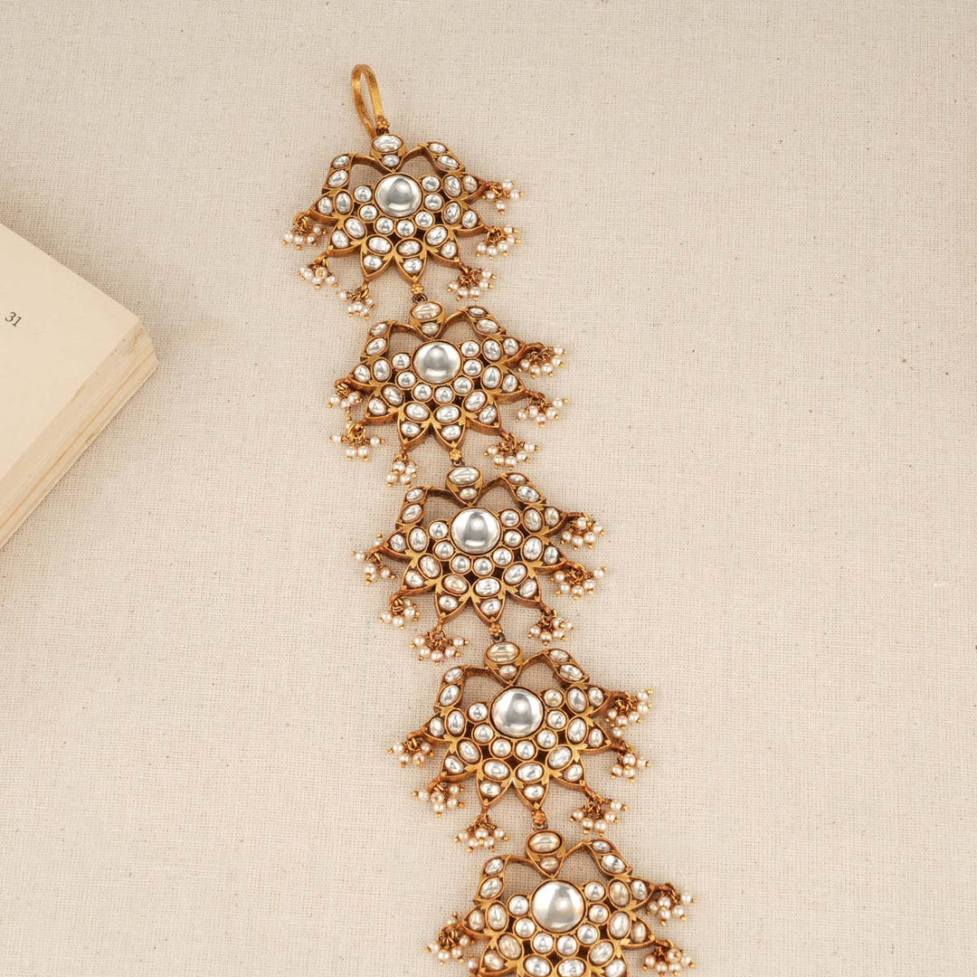 92.5 Pure Silver, 24Kt Gold Plated Gorgeous Kundan Jadai for Hair