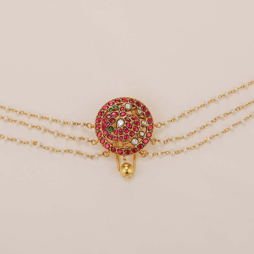 92.5 Silver 24Kt Gold Plated Dainty Jada Billa with Hair Chains