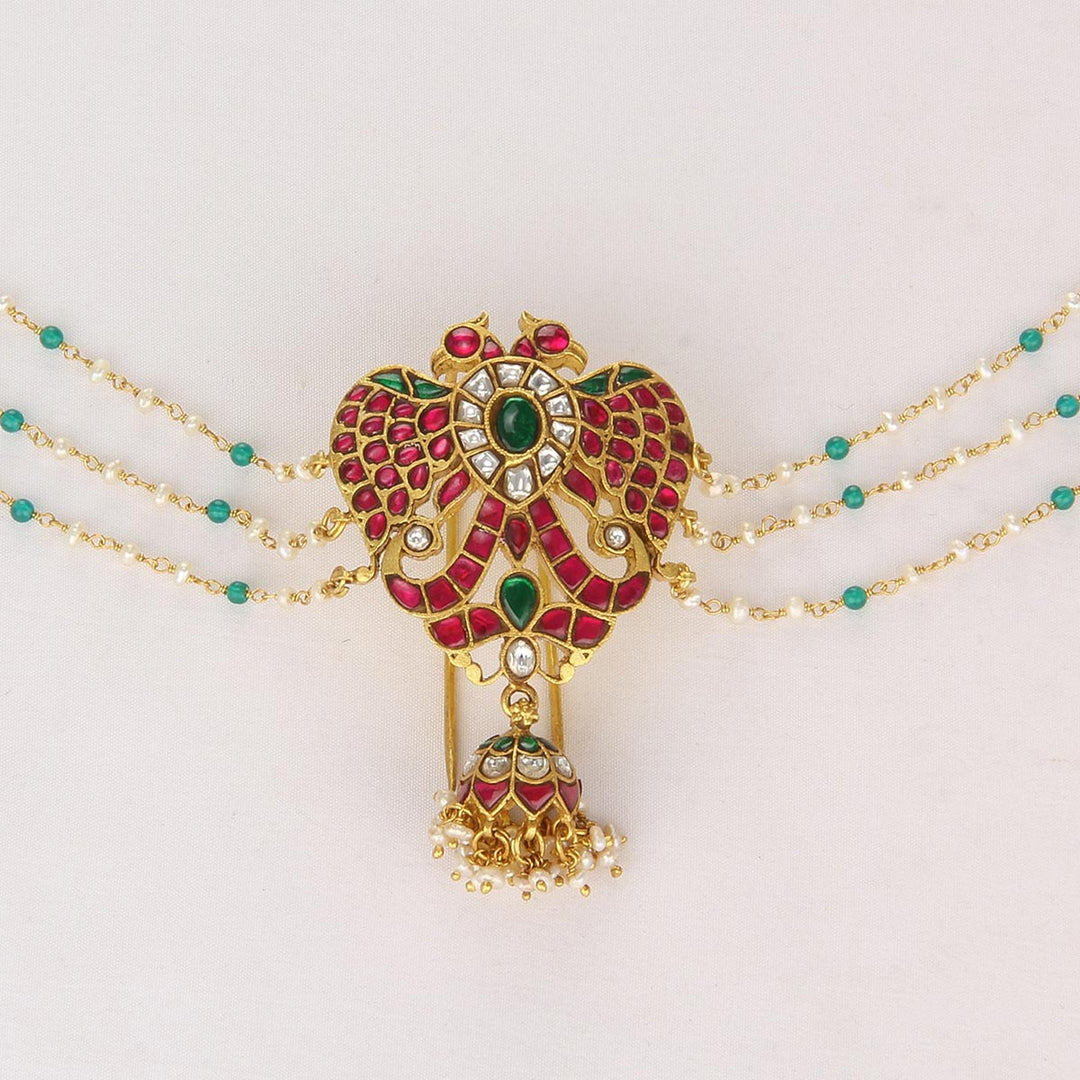 Pure 92.5 Silver, 24kt Gold Plated Makitha Gandaberunda Jada Billa With Maatal | SHOBITAM