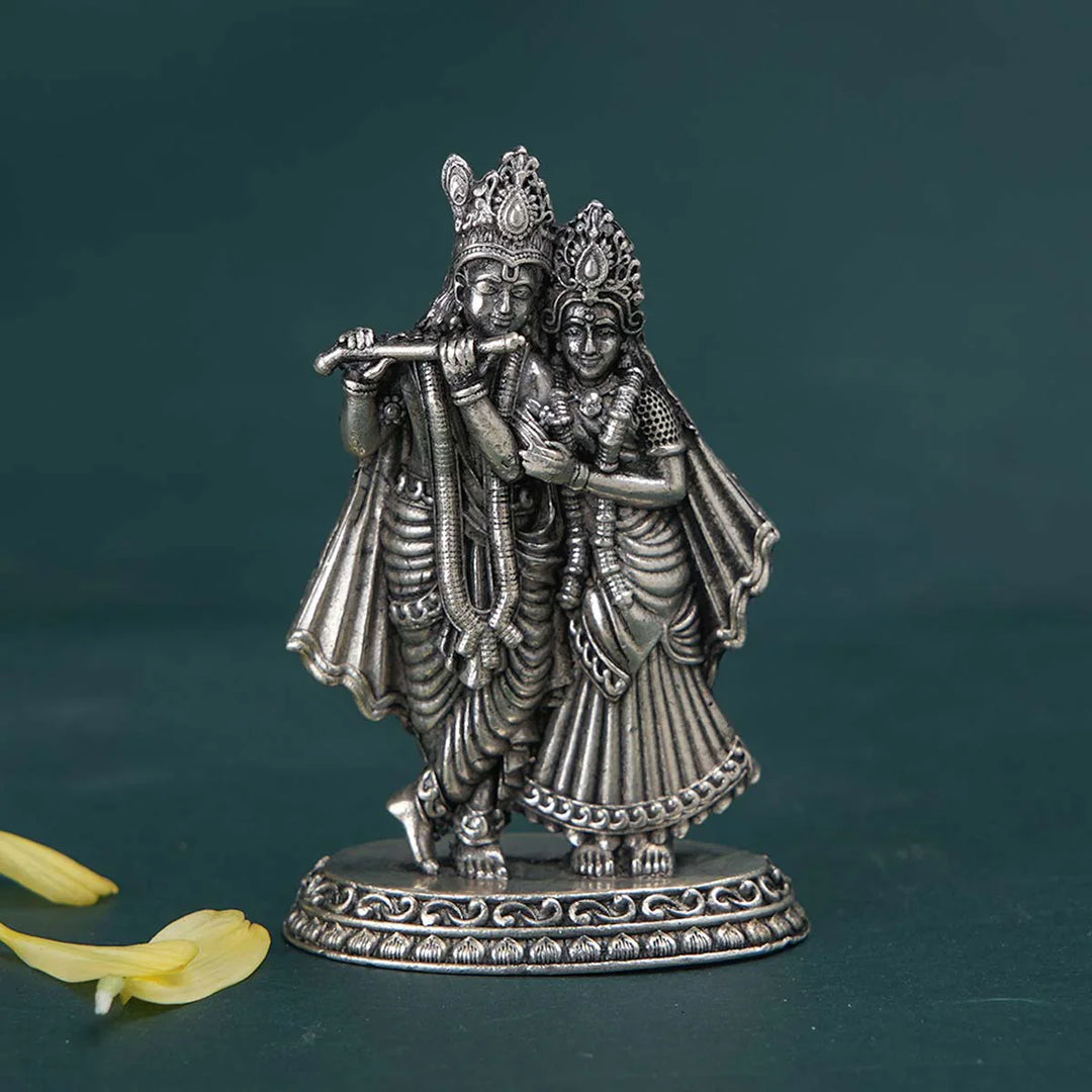 92.5 silver antique finish Divine Radha Krishna Idol 2.5" Inches