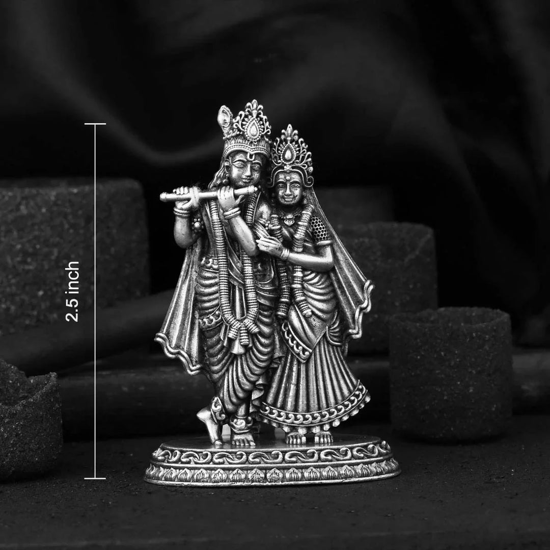 92.5 silver antique finish Divine Radha Krishna Idol 2.5" Inches