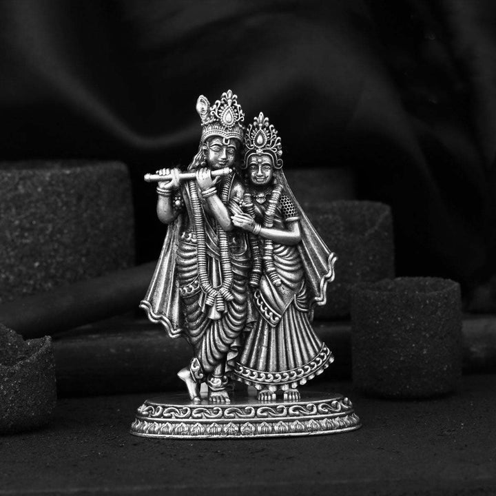 92.5 silver antique finish Divine Radha Krishna Idol 2.5" Inches