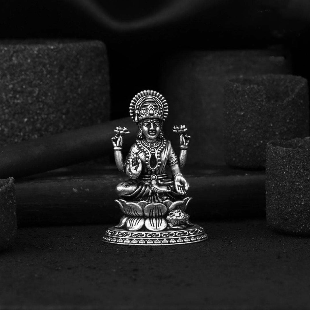 Pure 92.5 Silver Sitting Lakshmi Devi 2D Idol | SHOBITAM