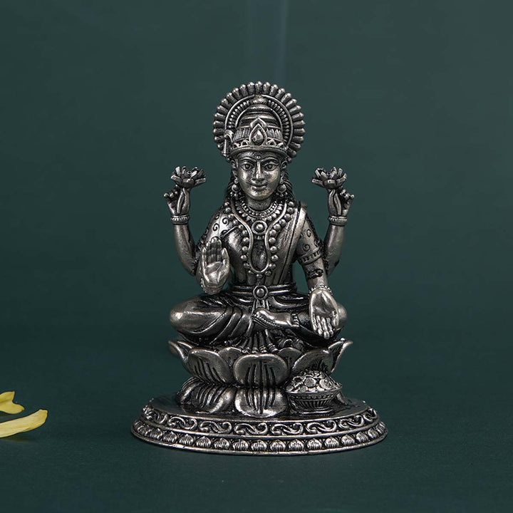 Pure 92.5 Silver Sitting Lakshmi Devi 2D Idol | SHOBITAM