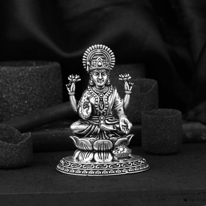 Pure 92.5 Silver Sitting Lakshmi Devi 2D Idol | SHOBITAM