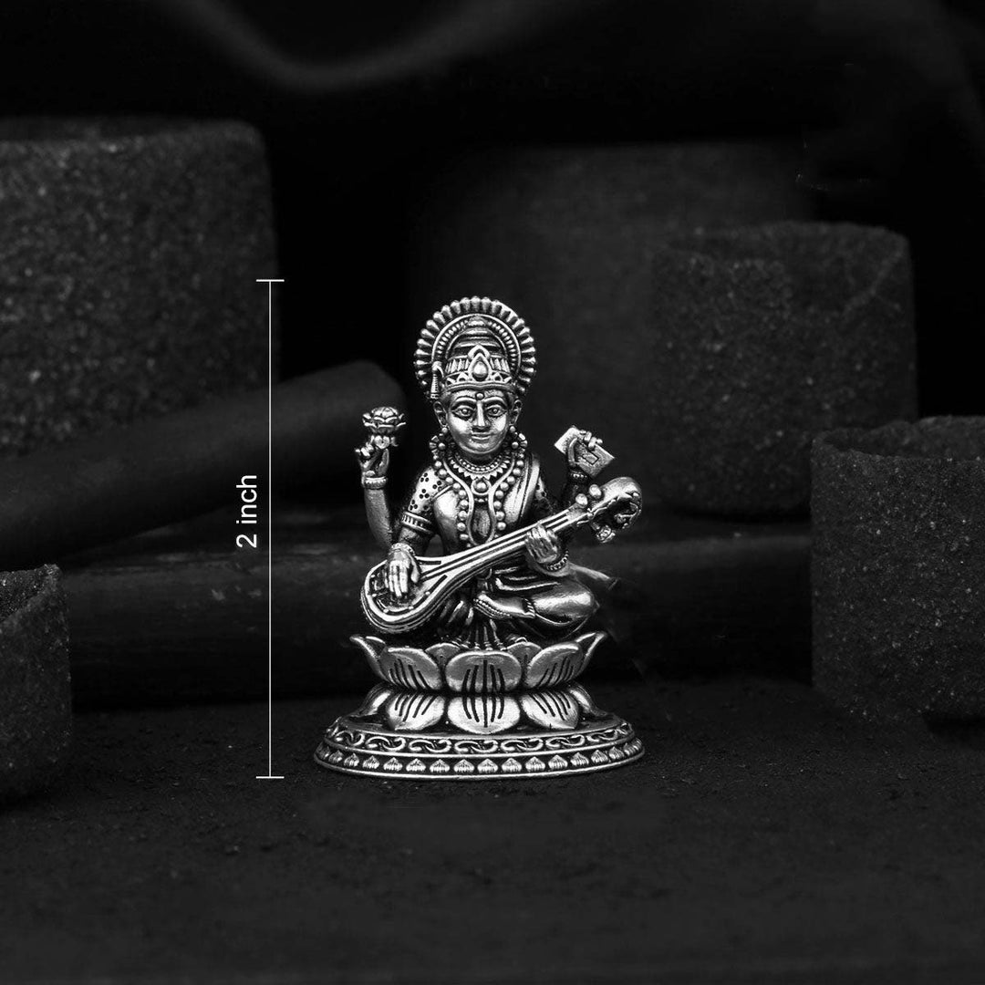 Pure 92.5 Silver Saraswati 2D Idol | SHOBITAM