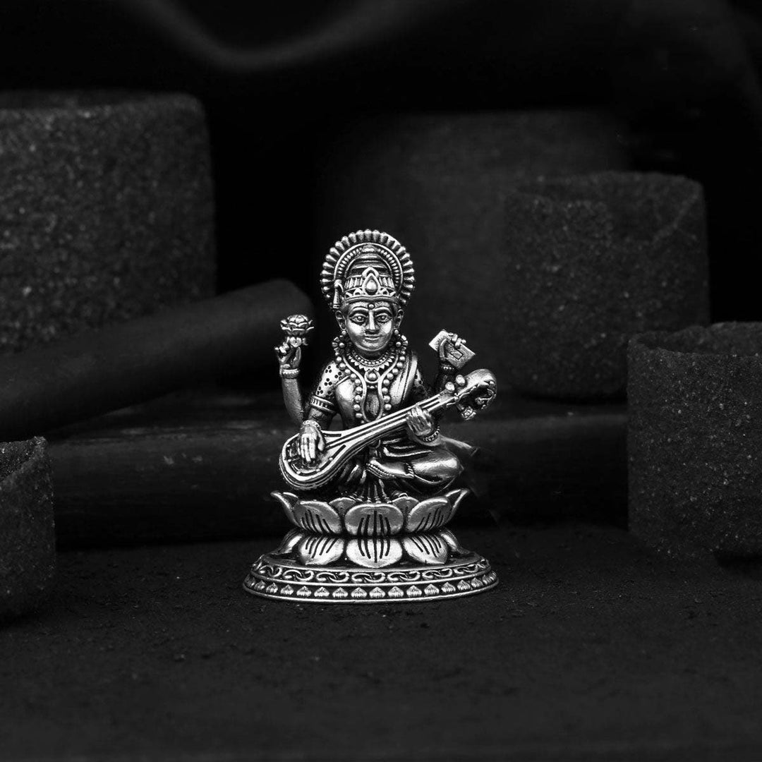 Pure 92.5 Silver Saraswati 2D Idol | SHOBITAM