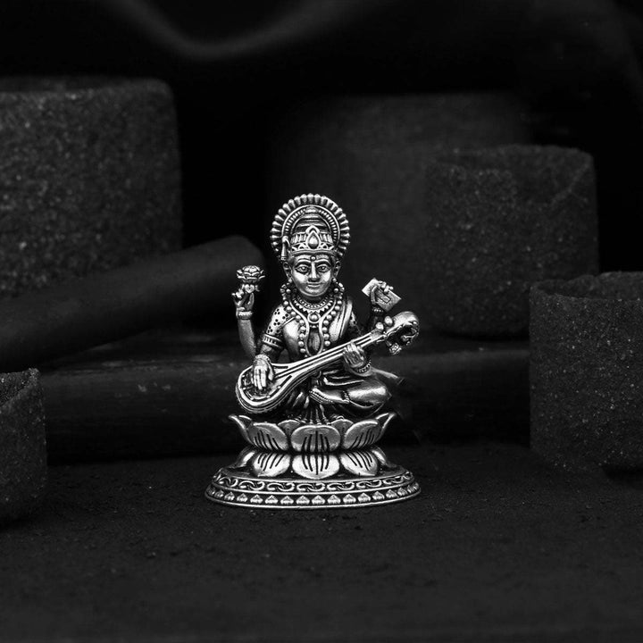Pure 92.5 Silver Saraswati 2D Idol | SHOBITAM