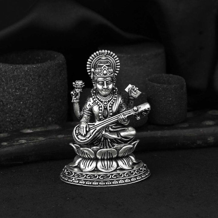 Pure 92.5 Silver Saraswati 2D Idol | SHOBITAM