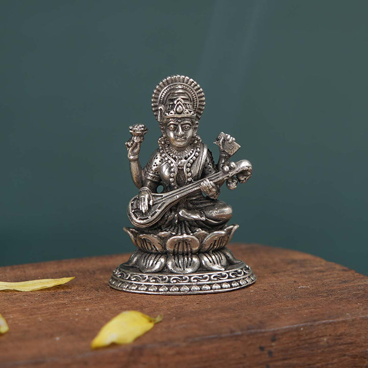 Pure 92.5 Silver Saraswati 2D Idol | SHOBITAM