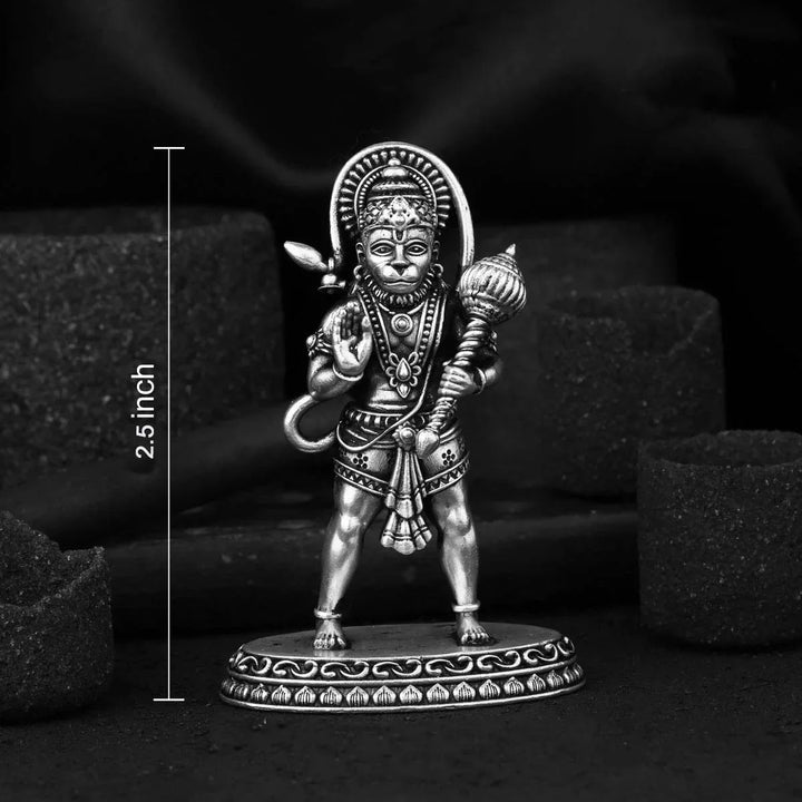 3" 92.5 silver antique finish Divine Hanuman 2D Idol