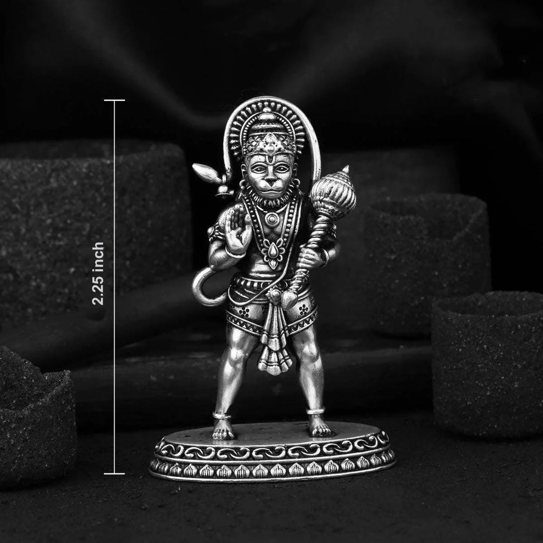 3" 92.5 silver antique finish Divine Hanuman 2D Idol