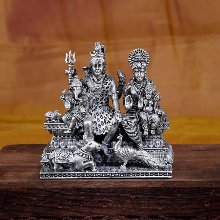 Pure 92.5 Silver Lord Shiva Parvati 3D Idol | SHOBITAM