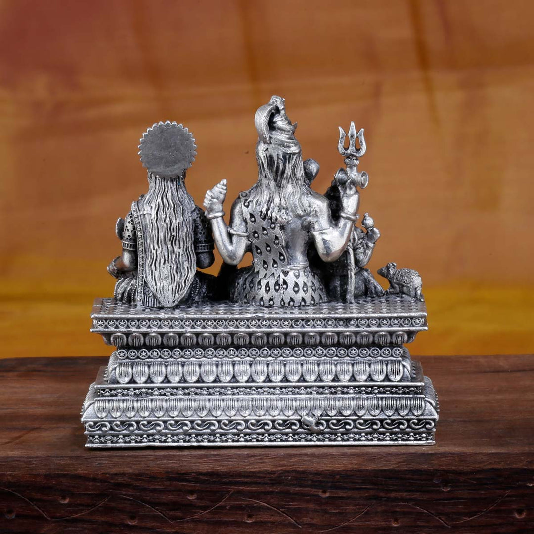Pure 92.5 Silver Lord Shiva Parvati 3D Idol | SHOBITAM