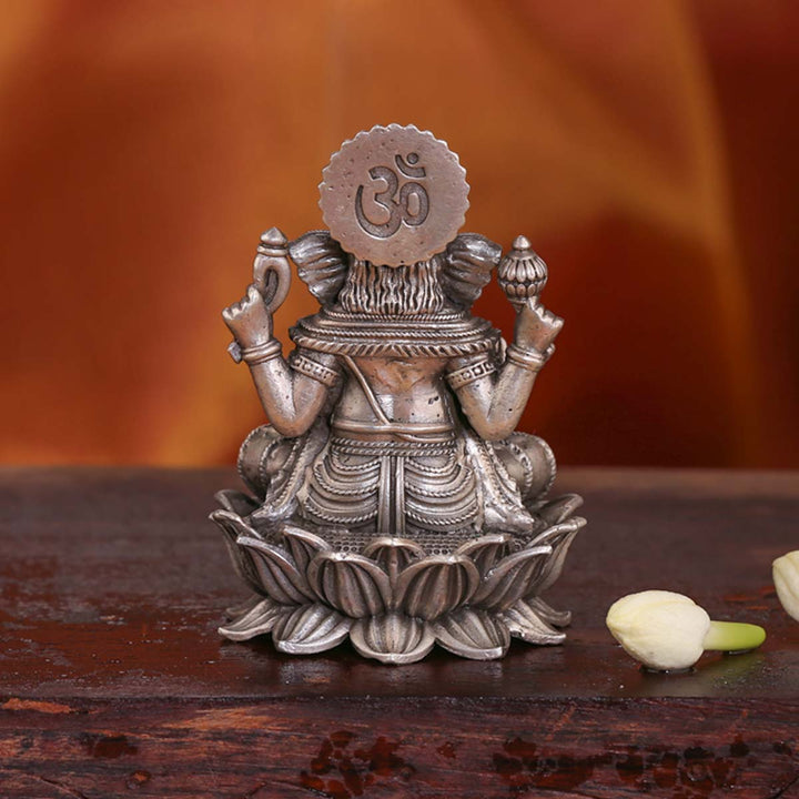 Pure 92.5 Silver  Ganesha On Lotus 3D Idol | SHOBITAM
