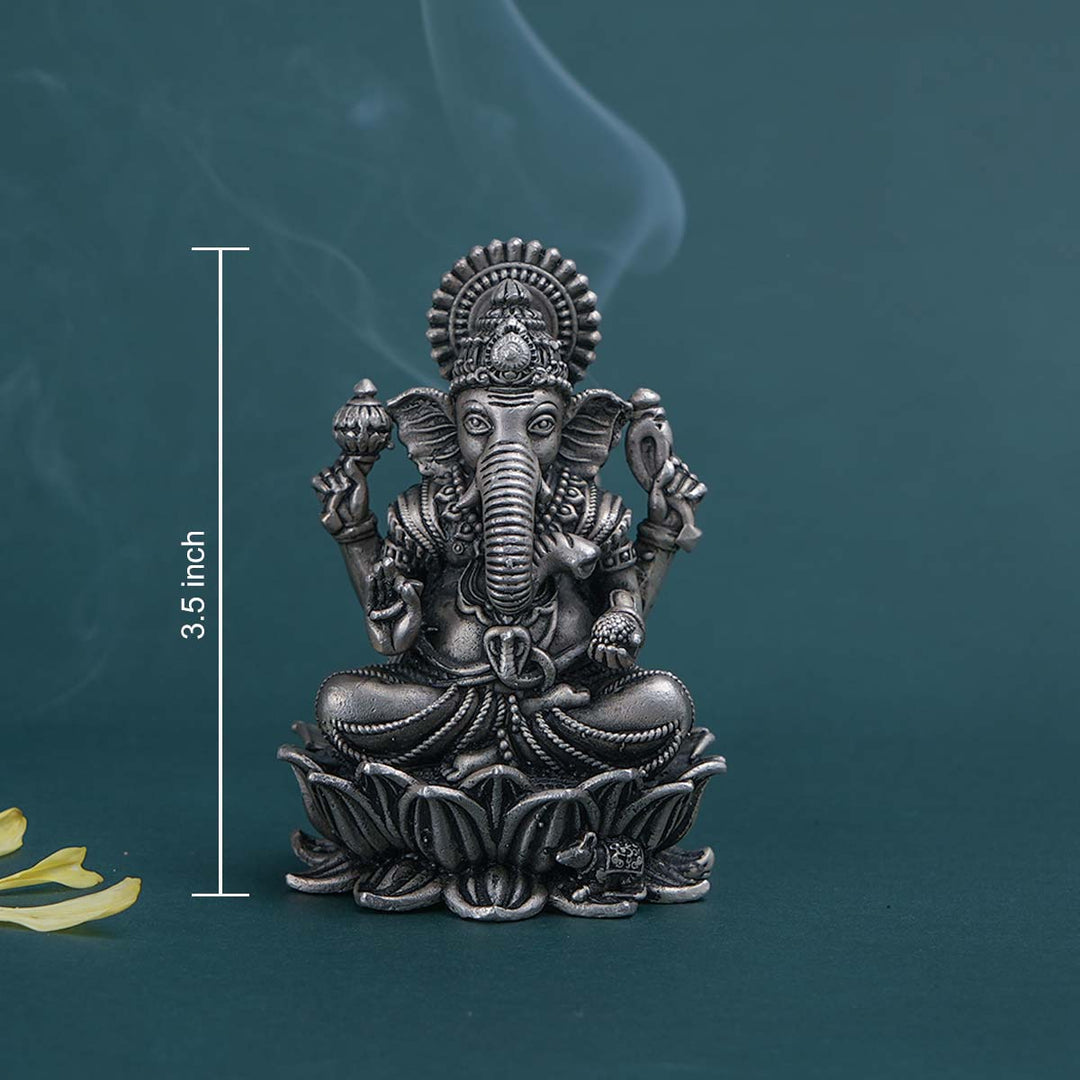 Pure 92.5 Silver  Ganesha On Lotus 3D Idol | SHOBITAM