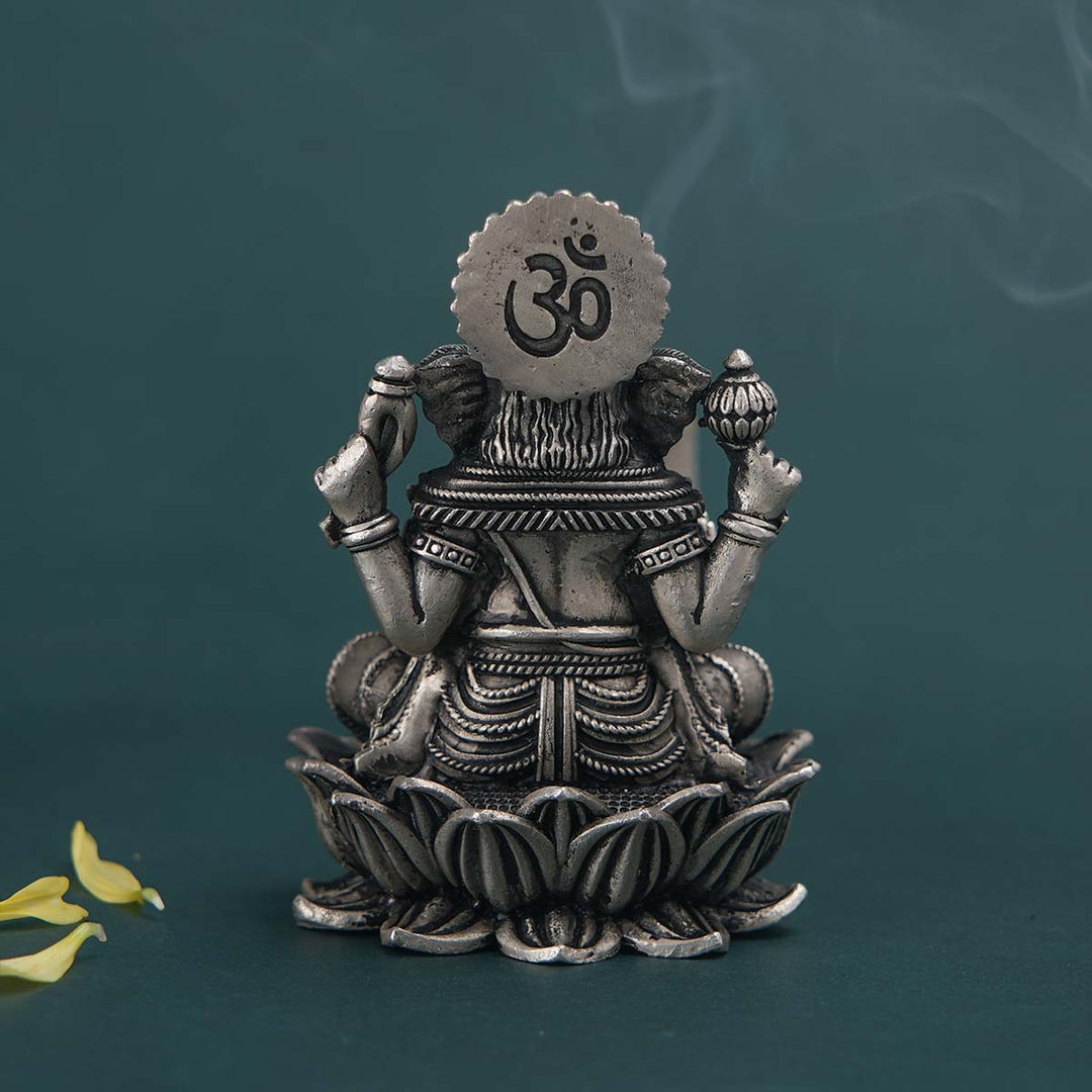 Pure 92.5 Silver  Ganesha On Lotus 3D Idol | SHOBITAM