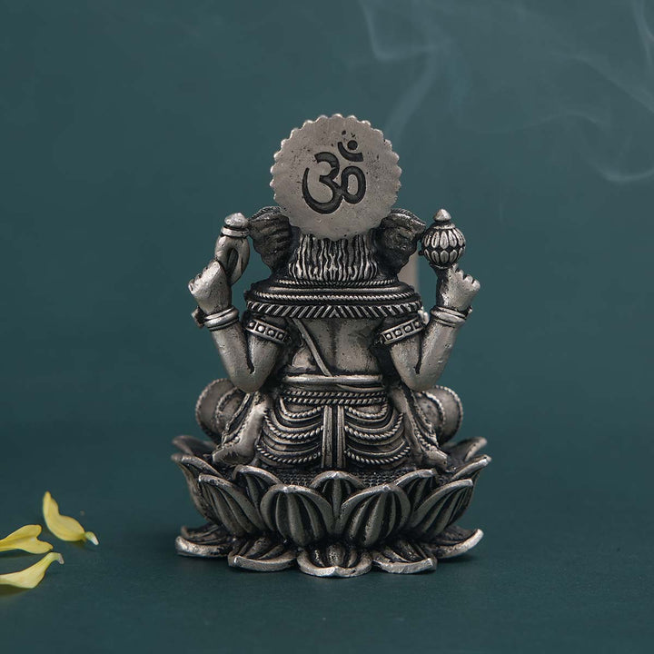 Pure 92.5 Silver  Ganesha On Lotus 3D Idol | SHOBITAM