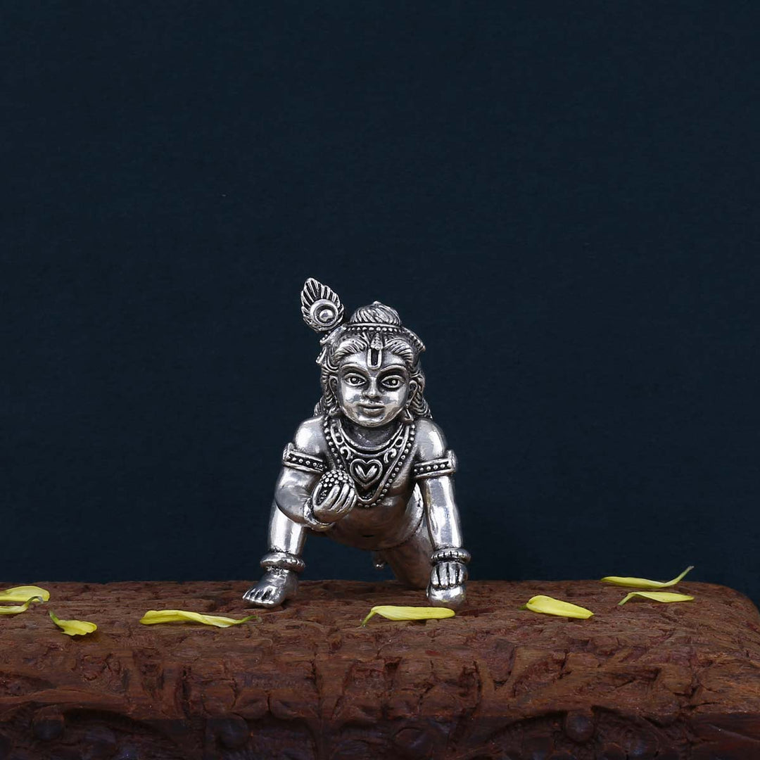 Pure 92.5 Silver Laddu Krishna 3D Solid Idol | SHOBITAM