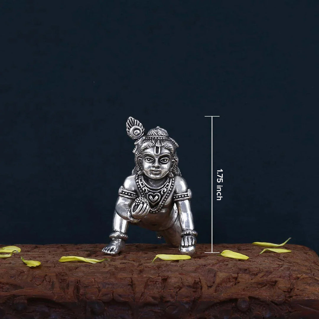 Pure 92.5 Silver Laddu Krishna 3D Solid Idol | SHOBITAM