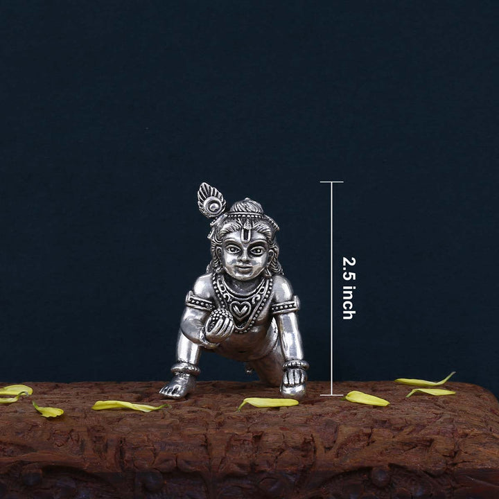 Pure 92.5 Silver Laddu Krishna 3D Solid Idol | SHOBITAM