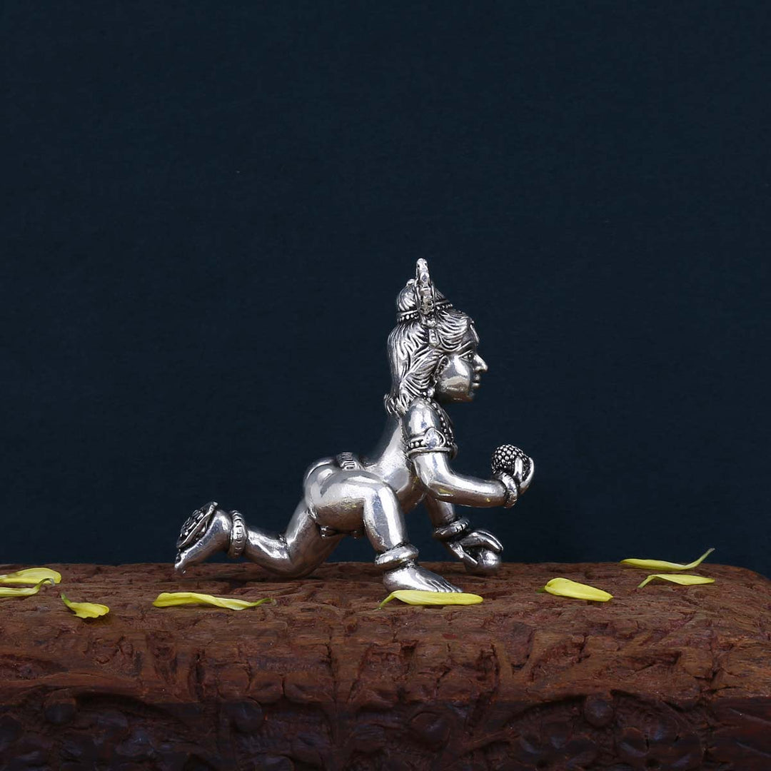 Pure 92.5 Silver Laddu Krishna 3D Solid Idol | SHOBITAM