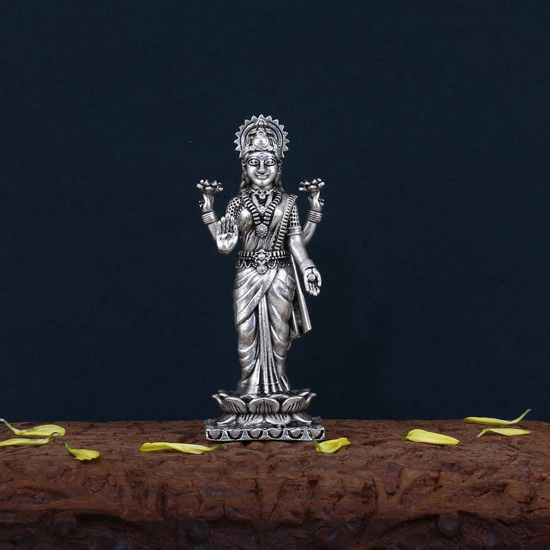 Pure 92.5 Silver  Standing Maa Laxmi 3D Solid Idol | SHOBITAM